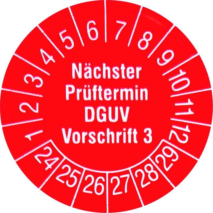 Actual product image Cimco Inspection sticker 2024 red 182795Next PT DGUV V3 d 30mm 108Plak