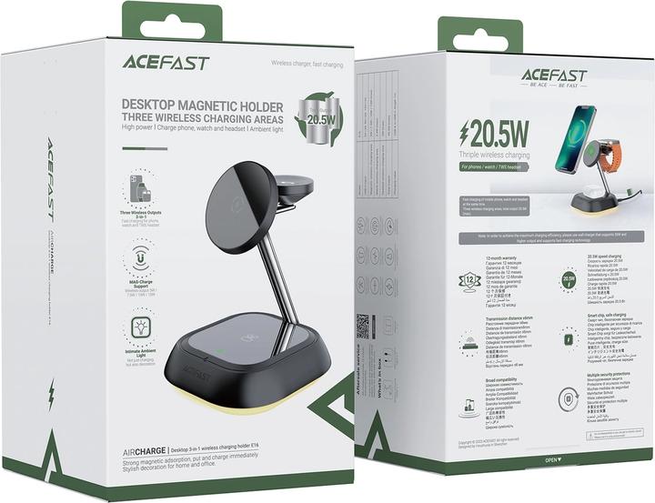 Produktbild Acefast 3in1 E16 15W induktive Ladestation für Telefon / Kopfhörer / Uhr - Schwarz (15 W)