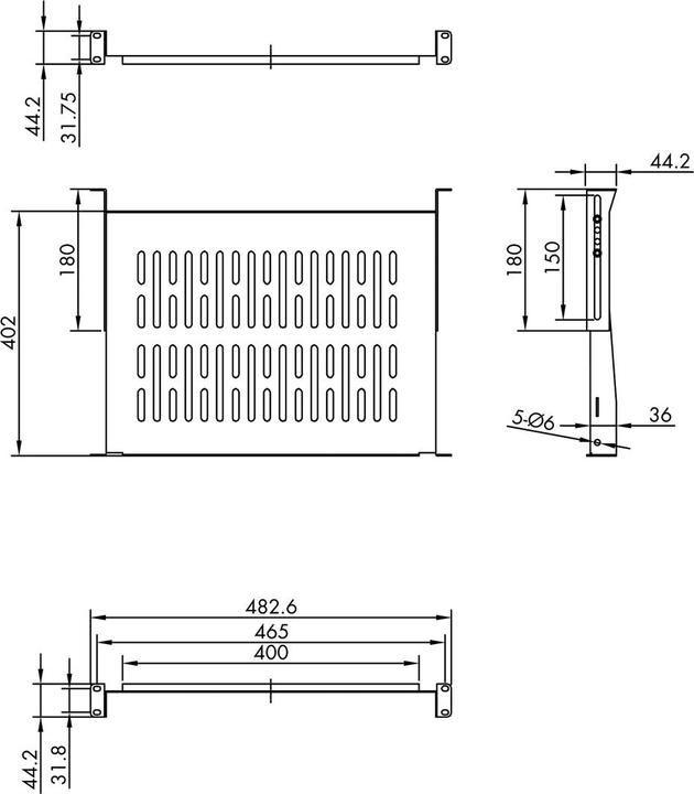 Actual product image Value 19" shelf 1he. t: 400 mm < 20 kg