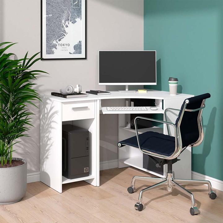 Produktbild Vicco Eckschreibtisch Odin, Weiss, 83 x 76 cm Set mit PC-Schrank