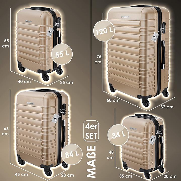 Produktbild Kesser Hartschalenkofferset, 4tlg., Champagne (120 l, Handgepäck (bis 50l), M (50 - 90l), L (90 - 115l), XL (ab 115l))