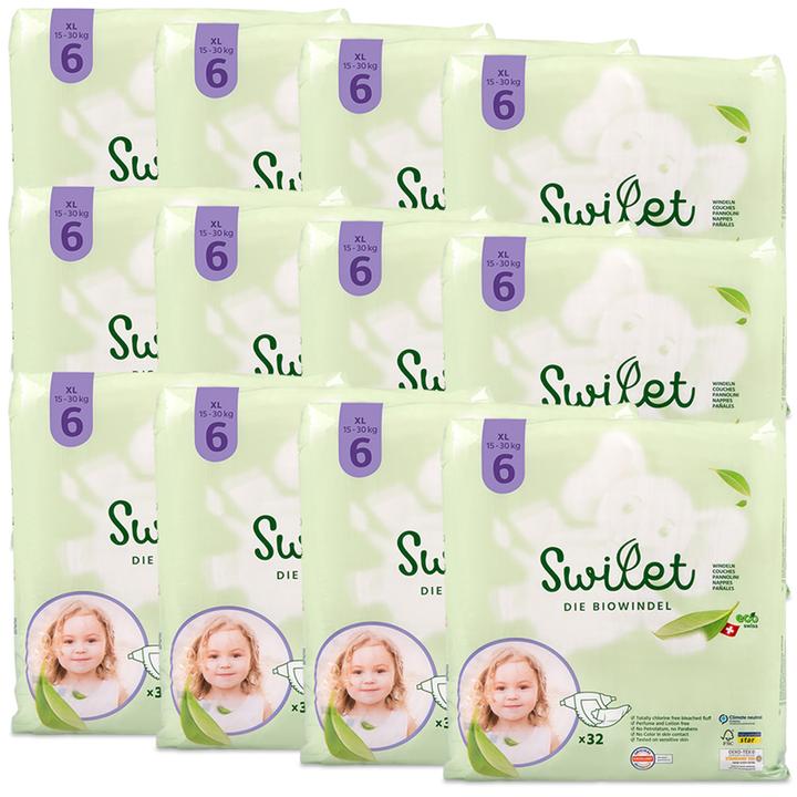 Swilet The XL organic nappy (Size 6, Monthly box, 384 Piece)