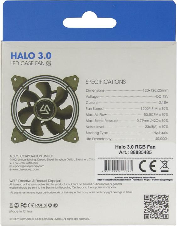 Image du produit Intertech Inter-Tech Alseye Halo 3.0 Boîtier d'ordinateur Ventilateur (120 mm, 1 x)