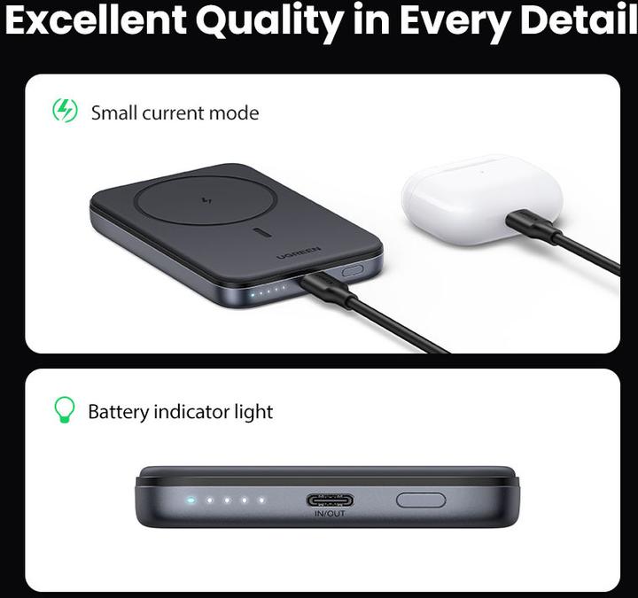 Immagine prodotto Ugreen 10000mah Magnetic Wireless Power Bank Space Grey Powerbank - Gr - 10000 mAh (10000 mAh, 20 W, 20 Wh)