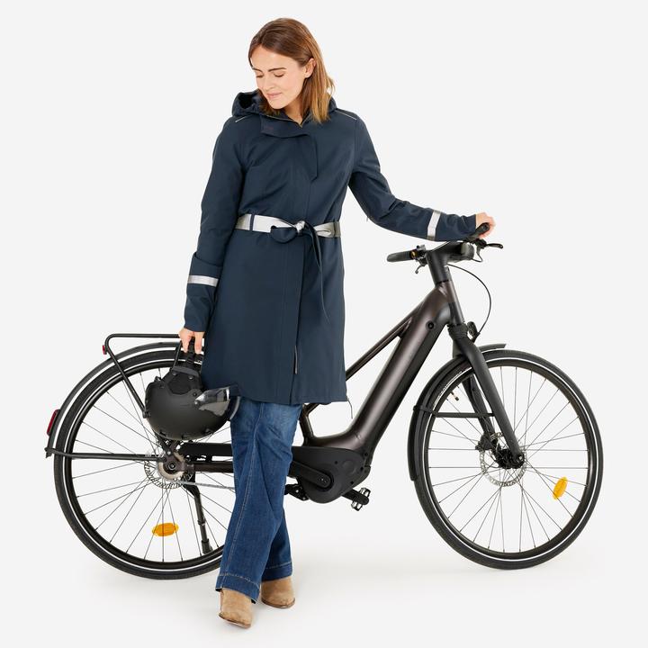 Produktbild Btwin Regentrenchcoat City 940 wasserdicht Damen marineblau (XS)