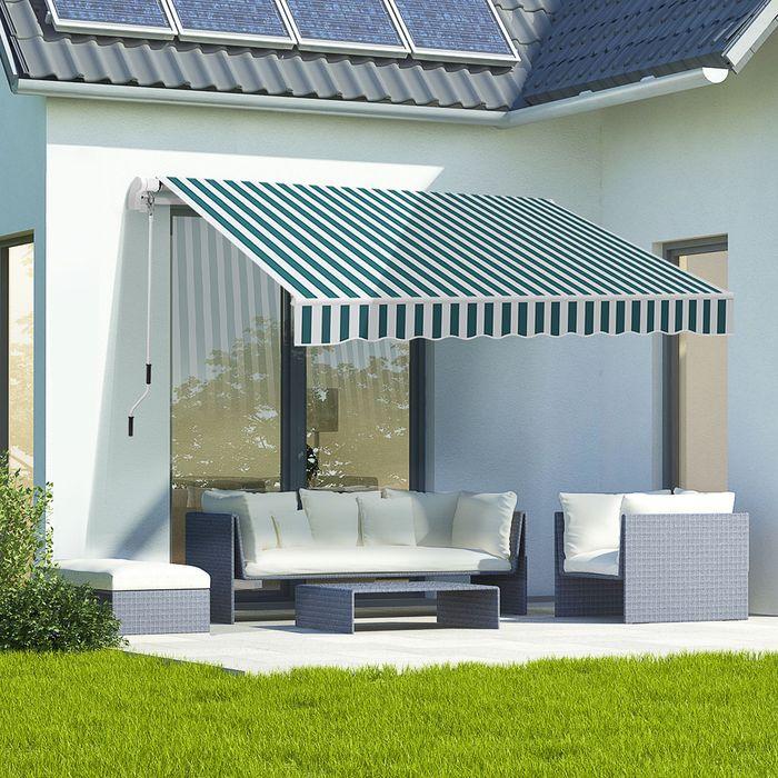 Produktbild Swisshandel24 Gelenkarmmarkise 4m mit Handkurbel Alu Weiss+Grün 395x245 cm (2.45 m)