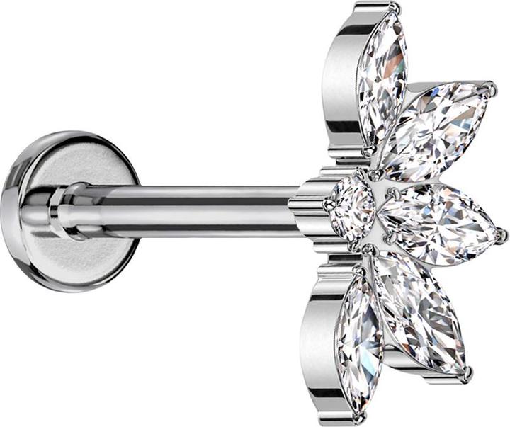Immagine prodotto Star Piercing Micro labret filo interno argento mezzo fiore di loto argento cristalli argento (Titanio G23, senza ottone)