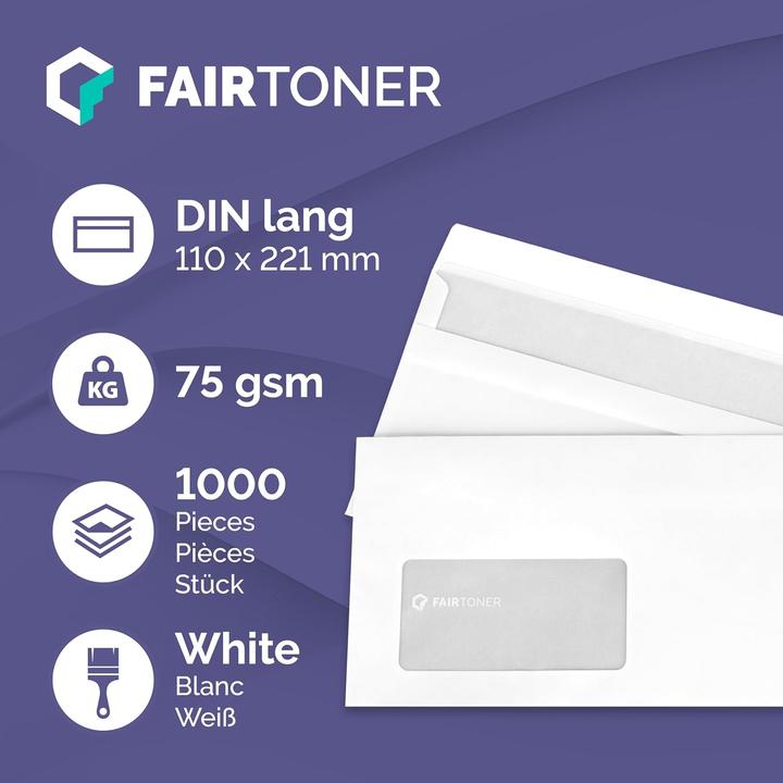 Actual product image ‎FairToner 1000x Briefumschläge DIN lang mit Fenster (11 x 22 cm, DIN long (11 x 22 cm), 1000 x)