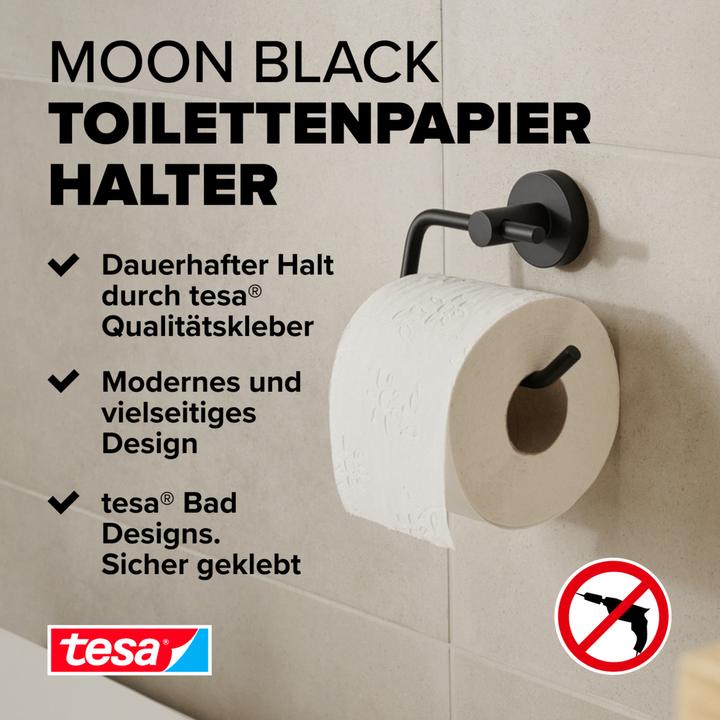 Actual product image tesa MOON BLACK toilet roll holder incl. adhesive solution without drilling