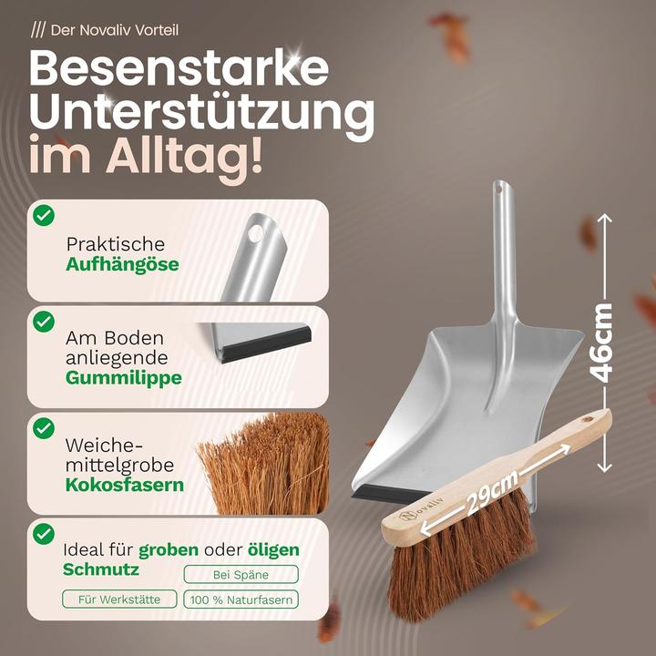 Produktbild Novaliv Kokosbesen 40 cm mit Stiel Kokosborsten inkl. Kehrgarnitur verzinkt mit Gummilippe bestehend (1 Stk.)