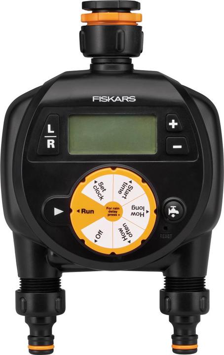 Produktbild Fiskars Zeitschaltuhr/Timer mit 2 Ausgängen, Für alle gängigen Wasserhahngrössen, Leicht ablesbares L (Bewässerungsuhr)