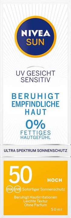 Produktbild NIVEA Sun, Gesichtscreme, beruhigt Reizungen, SPF 50+, 50 ml (Sonnencreme, SPF 50, 50 ml)