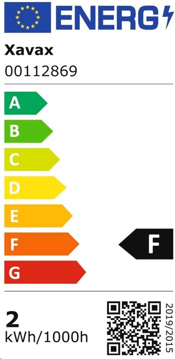 Etichetta energetica Xavax Lampada LED, G4, 160lm sostituisce 18W, lampada con base a perno, bianco caldo (G4, 1.50 W, 160 lm, 1 x, F)