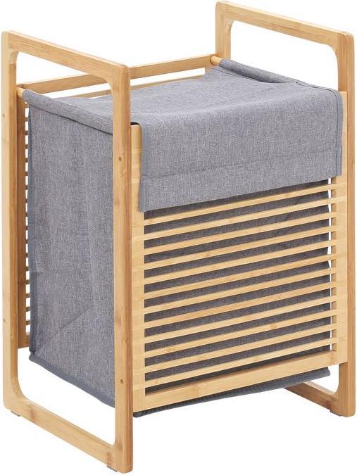 Image du produit Swisshandel24 Panier à linge avec sac à linge lavable et sac à linge en bambou polyester lin Nature+Gris