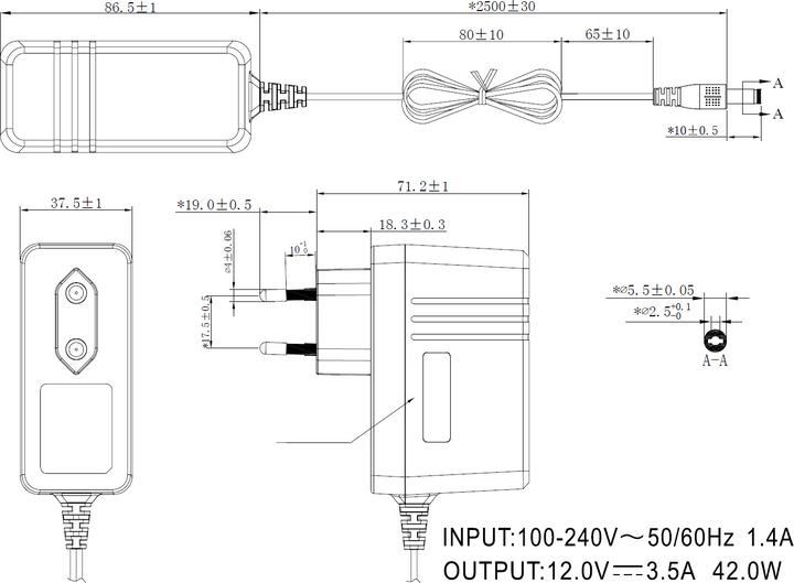 Produktbild Gequdio GNX-42 Netzteil 12V / 3,5A