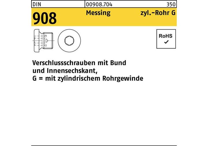 Produktbild Verschlussschraube DIN 908 m.Bund/Innen-6-kant G 1/4 A Messing