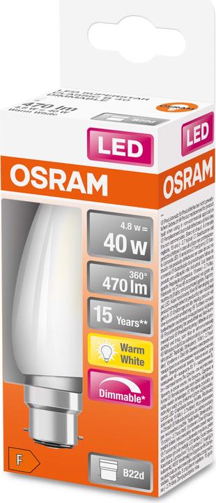 Image du produit Osram LEDSCLB40D 5W/827 230VGLFR B22D10X1OSRAM (B22d, 4.80 W, 470 lm, 6 x, F)