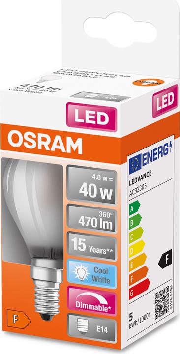 Immagine prodotto Osram LEDSCLP40D 5W/840 230VGLFR E14 10X1OSRAM (E14, 4.80 W, 470 lm, 1 x, F)