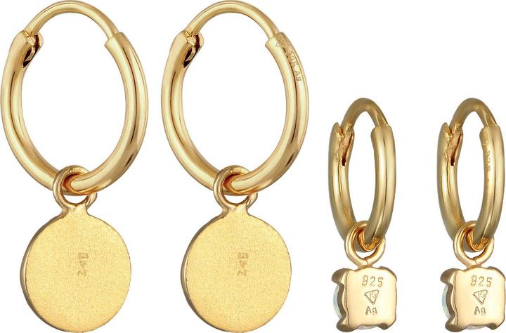 Image du produit Elli Boucles d'oreilles créoles plaquettes opale pierre précieuse set de 2 pièces 925 argent (Argent sterling 925, Opale Synthétique)
