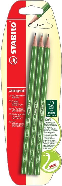 STABILO Environmentally friendly pencil - GREENgraph - Hardness HB - Pack of 3 (HB, 3 x)