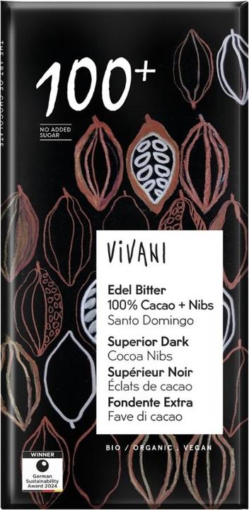 Image du produit Vivani 100% Edelbitter mit Kakaonibs Bio (80 g)