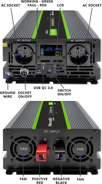 Image du produit Qoltec Przetwornica napięcia Monolith | 3000W | 6000W | 24V na 230V | Czysty Sinus | LCD