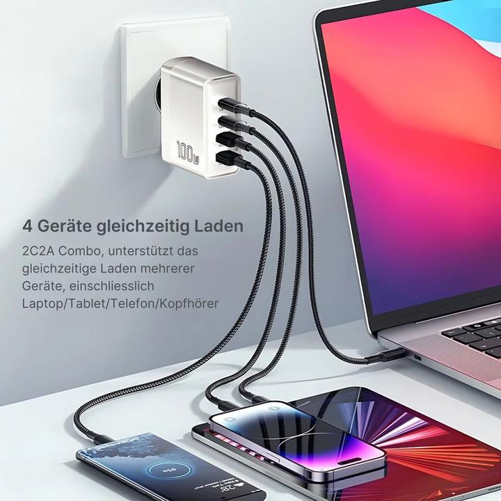 Immagine prodotto Hermex Caricabatterie 100W veloce USB-A USB-C alimentatore a 4 porte (100 W)