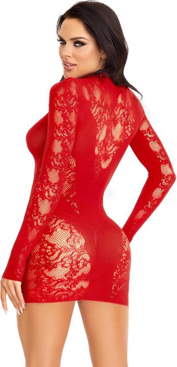 Actual product image Leg Avenue Mini Dress With Lace Long Sleeve Red (One size)