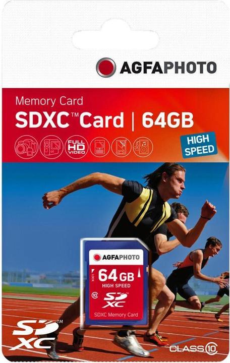 Produktbild AGFAPHOTO SDXC Karte 64GB High Speed Class 10 UHS I U1 V30 (64 GB, SDXC, U1, UHS-I)