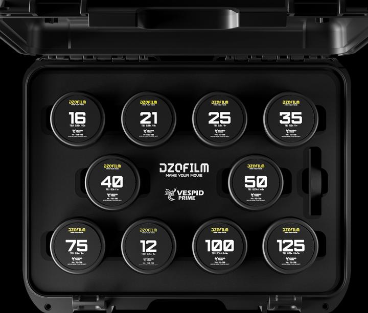 Image du produit Dzofilm Vespid Prime Cine 10-Lens Kit (12/16mm T2.8+21/25/35/40/50/75/100/125mm T2.1(PL+EF mount) (Plein format)