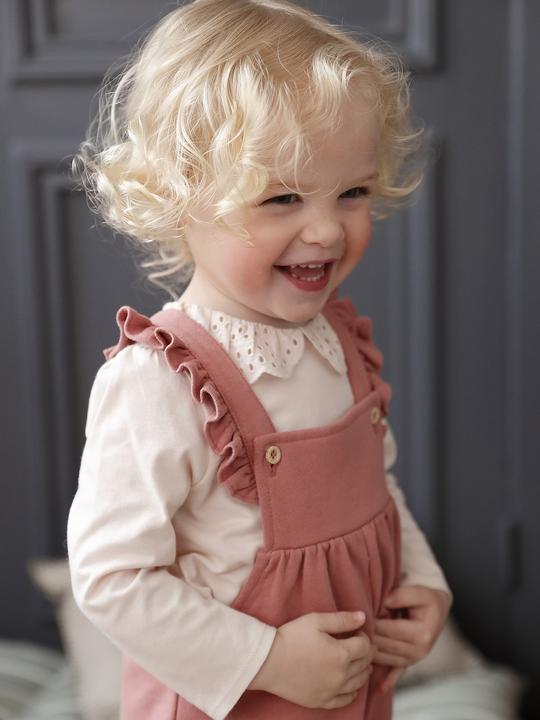 Produktbild Vertbaudet Mädchen Baby Sweat-Latzhose mit Rüschen, Bio-Baumwolle (62)