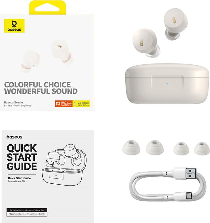 Image du produit Baseus Casque sans fil Bowie E18 TWS ENC IPX4 - blanc (ANC, 25 h, Sans fil)