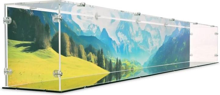 Actual product image iDisplayit Acrylic display for LEGO® 21344 The Orient Express (With background image & black base)
