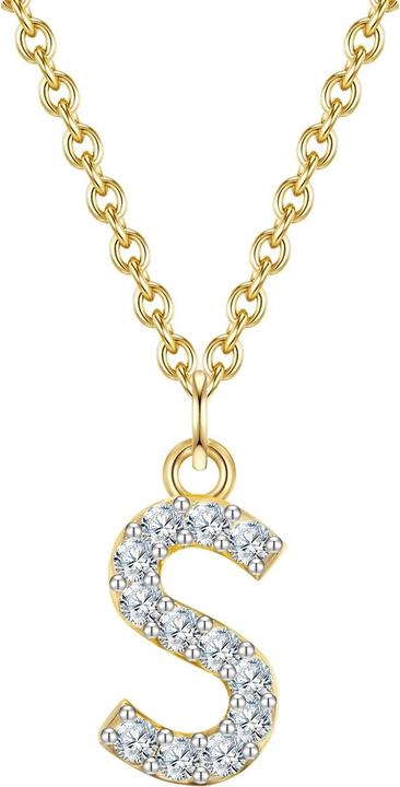 Actual product image Glanzstücke München Ladies letter S sterling silver cubic zirconia yellow gold 45.0 cm base chain + 5.0 cm extension - (Sterling Silver, 40 - 45 cm)