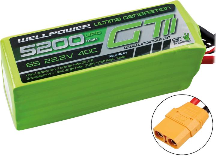 Produktbild Wellpower LIPO AKKU ULTIMA GT II 5200 MAH / 22,2 Volt 6S 40/80C CH5/8 115,44WH XT-90 (22.20 V, 5200 mAh)