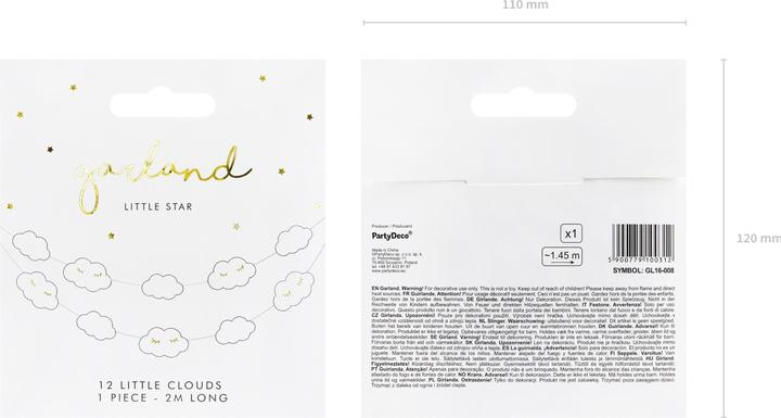 Produktbild Partydeco Girlande Wolken 145 x 5.5 cm, Weiss