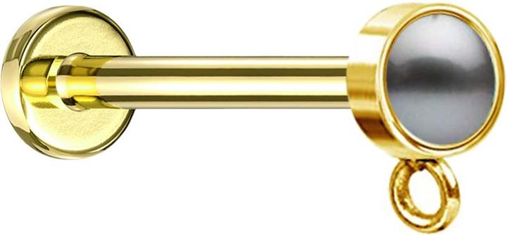 Image du produit Star Piercing Micro Labret femelle plaqué or avec perle cylindrique noire anneau pour pendentif (Acier chirurgical 316L, sans laiton)