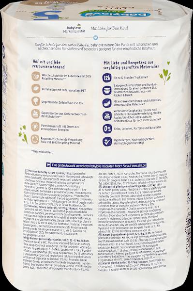 Valeurs nutritives et ingrédients dm babylove nature Pants (Taille 5, Pack, 18 pièce(s))