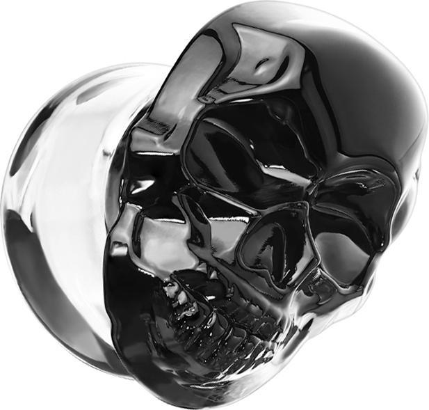 Star Piercing Flared Plug aus Pyrex Glas schwarz Schädel (Glas, ohne Messing)