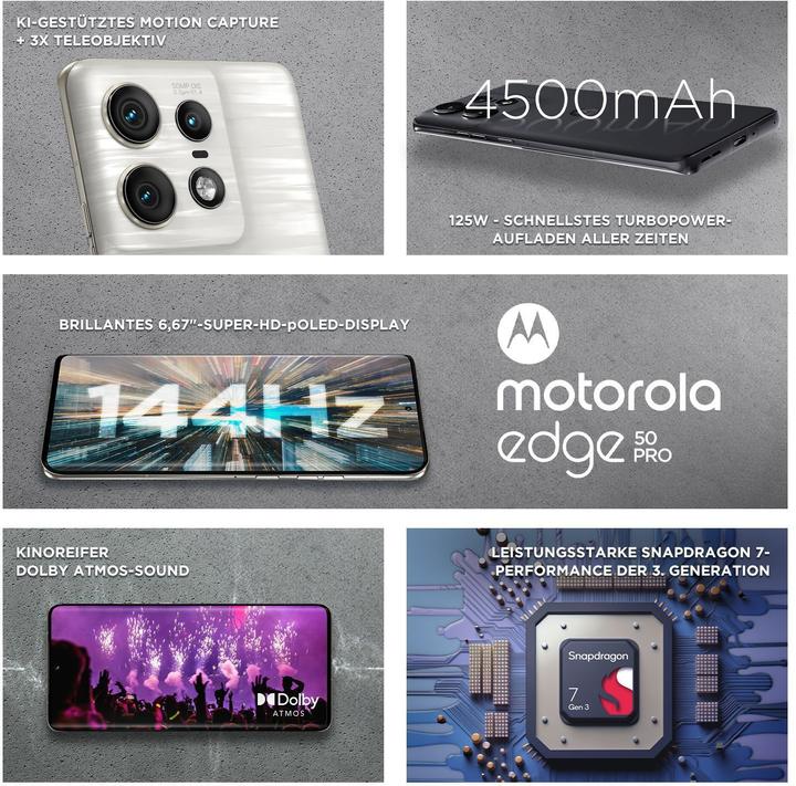 Produktbild Motorola Edge 50 Pro (512 GB, Moonlight Pearl, 6.67", Dual SIM, 50 Mpx, 5G)