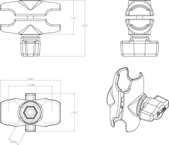 Actual product image Rammount Double joint arm