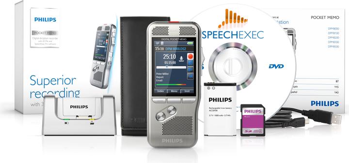 Actual product image Philips DPM8000 Pocket Memo (incl. software, international slide switch) (4 GB)