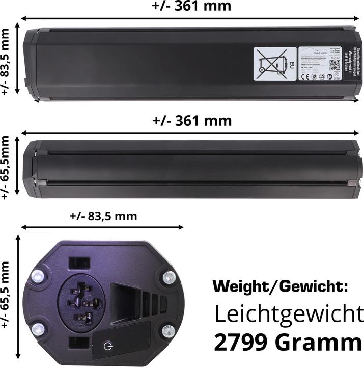 Image du produit E-Bike-Vision Batterie Bosch Active (Plus) / Performance (CX) Intube verticale (461 Wh, Batterie pour vélo électrique)