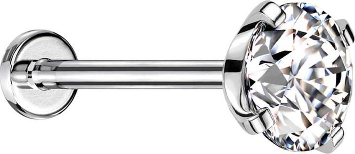 Star Piercing Micro Threadless Labret silber mit Kristall silber gefasst (Chirurgenstahl 316L)