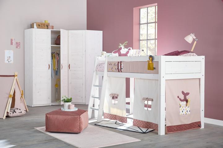 Produktbild Lifetime Kidsrooms Halbhohes Bett mit Schraege Leiter und Spielvorhang, Rollboden