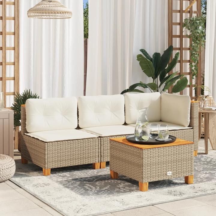 Image du produit VidaXL Jardin Canapé d'angle Coussin Canapé central Canapé de jardin Beige Poly rotin