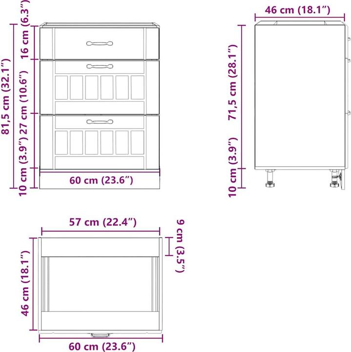 Actual product image VidaXL Kitchen base unit Lucca Black Wood-based sink base unit (60 x 46 x 81.5 cm)