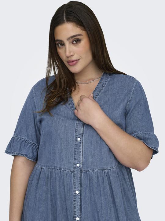 Produktbild Only Locker geschnitten V-Ausschnitt Glockenärmel Kurzes Kleid Jeanskleid (46)