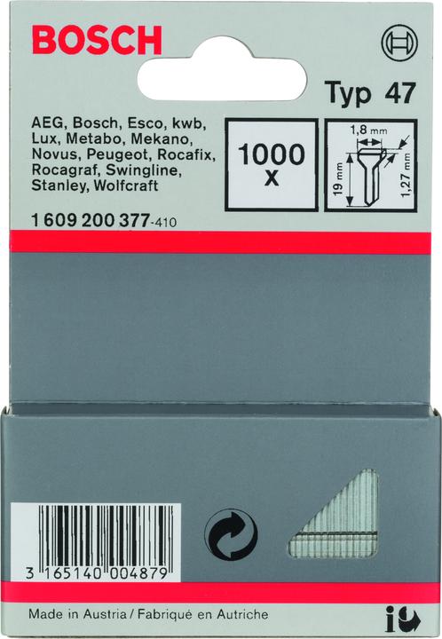 Actual product image Bosch Professional Zubehör Tacker nail type 47, 1.8 x 1.27 x 19 mm, 1000-pack