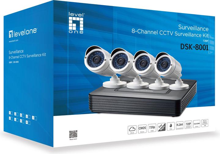 Actual product image LevelOne CCTV 8-channel Fix Out H.265 IR 4xCam ink
